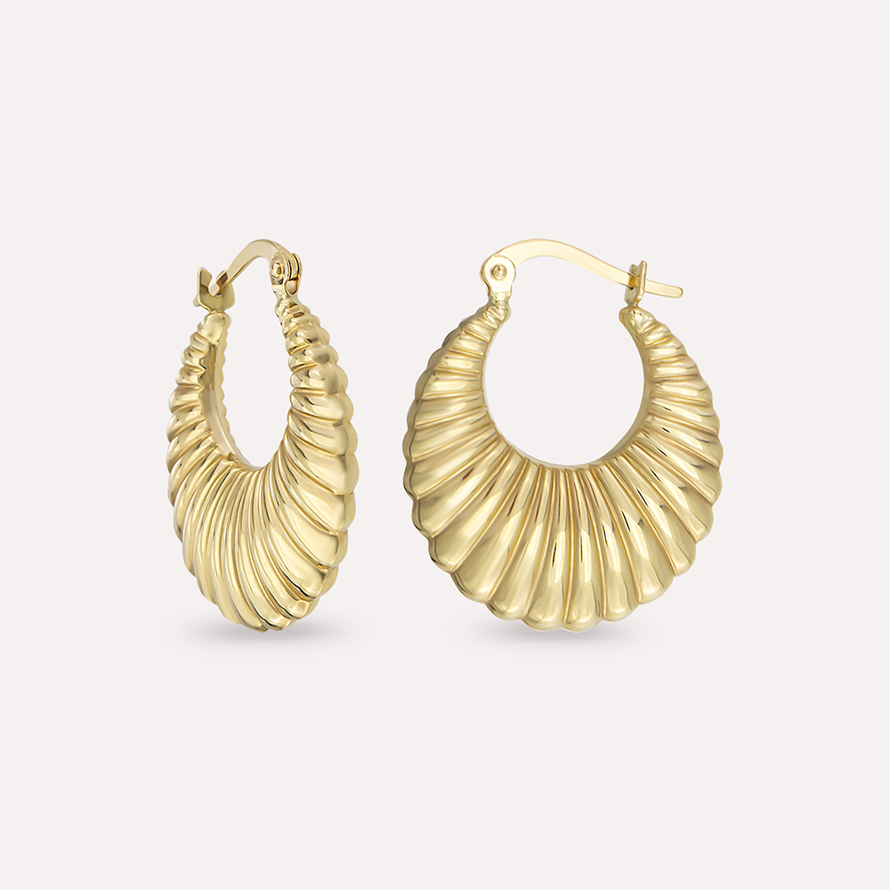 Midi Clam Sarı Altın Halka Küpe - Nev Jewellery (1)