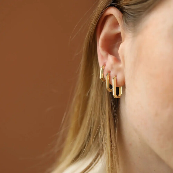 Midi Nooky Sarı Altın Halka Küpe - Nev Jewellery