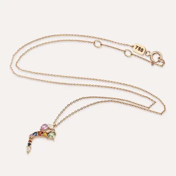 م Mim Letter 0.68 CT Diamond and Multicolor Sapphire Rose Gold Necklace - 3