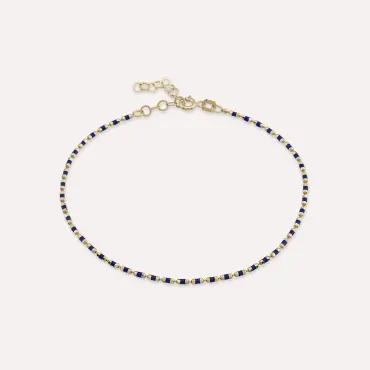 Lacivert Mineli Sarı Altın Golf Bileklik - Nev Jewellery (1)