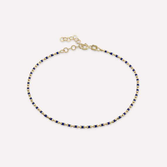 Lacivert Mineli Sarı Altın Golf Bileklik - Nev Jewellery