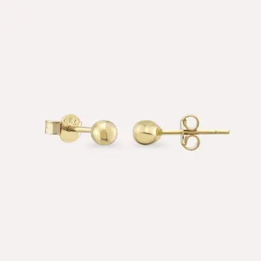 Mini Bucky Sarı Altın Top Küpe - Nev Jewellery (1)