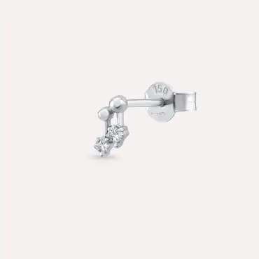 Mini Nota Prenses Kesim Pırlanta Taşlı Beyaz Altın Tek Küpe - Nev Jewellery (1)