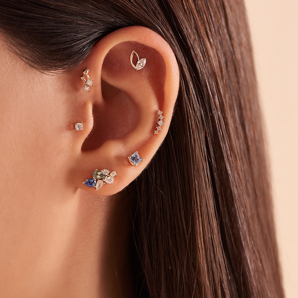 Mini Nota Princess Cut Diamond Rose Gold Piercing - Nev Jewellery (1)