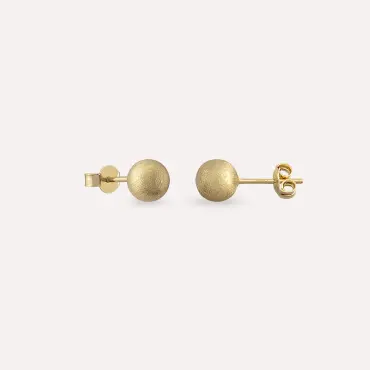 Mini Sarı Altın Dokulu Top Küpe - Nev Jewellery (1)