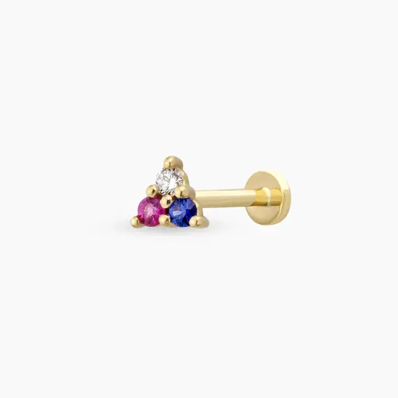 Mini Triangle Diamond, Ruby and Sapphire Yellow Gold Piercing - 1