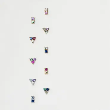 Mini Triangle Diamond, Ruby and Sapphire Yellow Gold Piercing - Nev Jewellery (1)