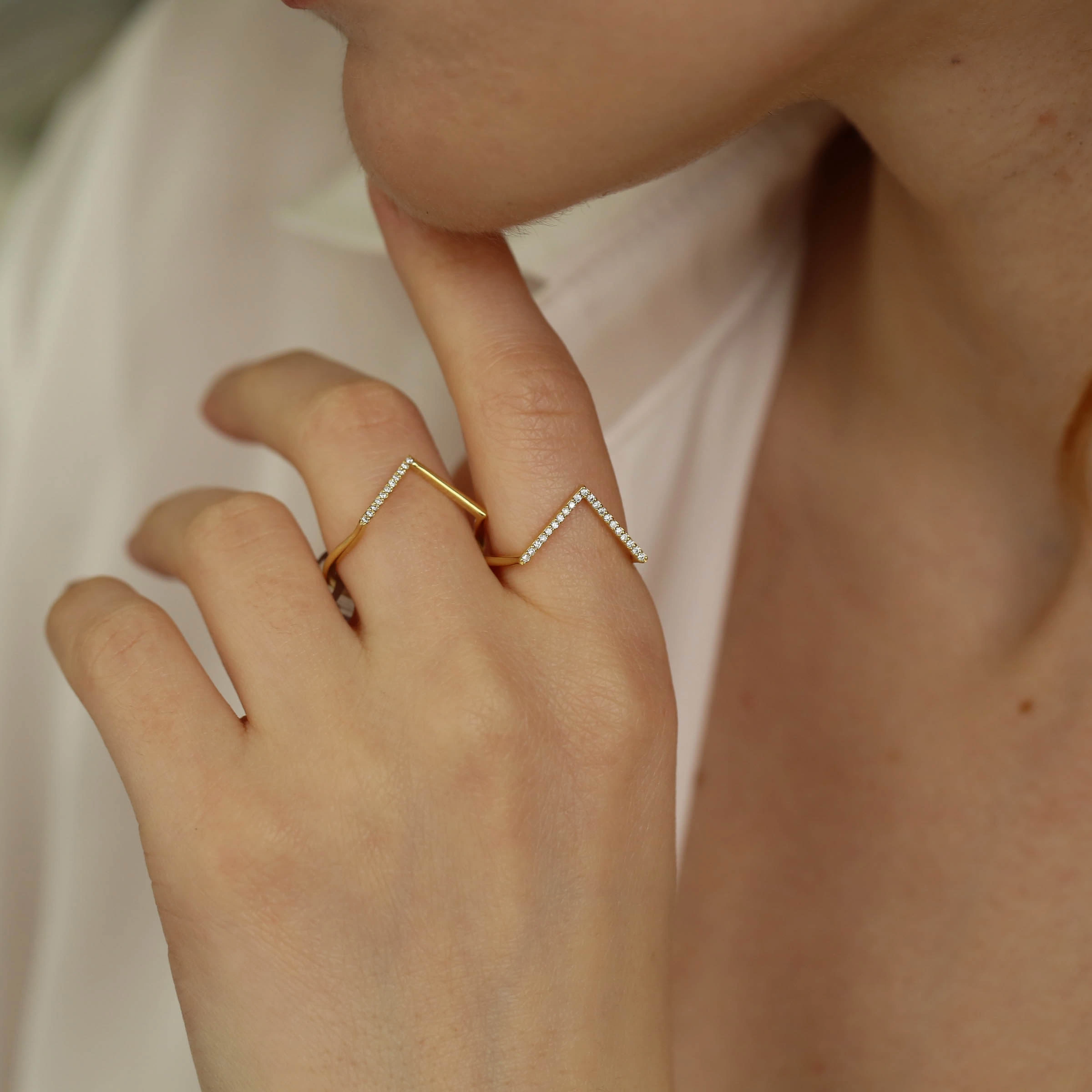 Minimal Diamond Yellow Gold Chevron Ring - Nev Jewellery (1)