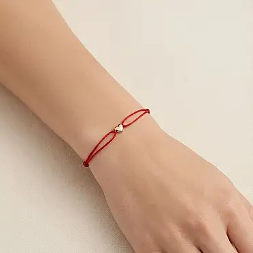 Minimal Kalp Sarı Altın İpli Bileklik - Nev Jewellery (1)