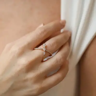 Mira Damla Kesim Pırlanta Taşlı Rose Altın Yüzük - Nev Jewellery (1)
