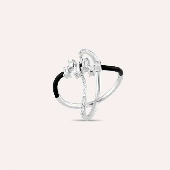 Mirach Pırlanta Taşlı ve Siyah Mineli Beyaz Altın Yüzük - 3