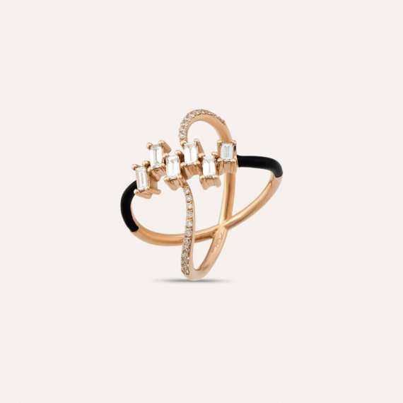 Mirach Pırlanta Taşlı ve Siyah Mineli Rose Altın Yüzük - 3