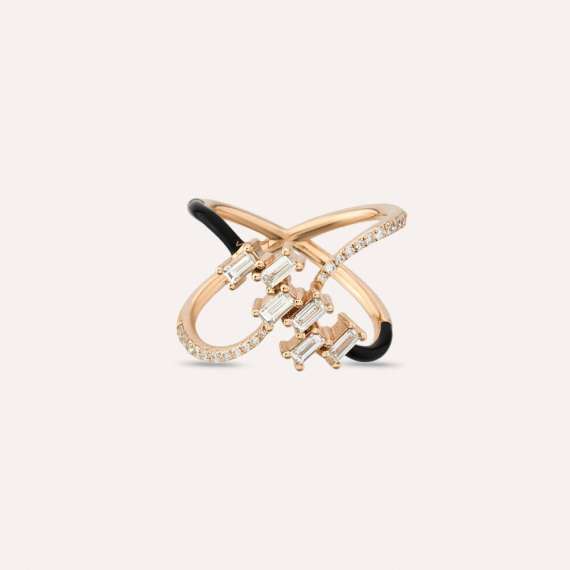 Mirach Pırlanta Taşlı ve Siyah Mineli Rose Altın Yüzük - 5