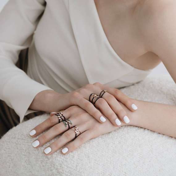 Mirach Pırlanta Taşlı ve Siyah Mineli Rose Altın Yüzük - 4