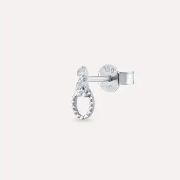 Mirror Damla Kesim Pırlanta Taşlı Beyaz Altın Tek Küpe - Nev Jewellery (1)