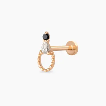 Mirror Siyah Pırlanta Taşlı Rose Altın Piercing - Nev Jewellery (1)