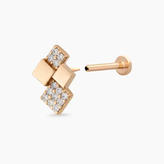 Mitis Pırlanta Taşlı Rose Altın Piercing - 4
