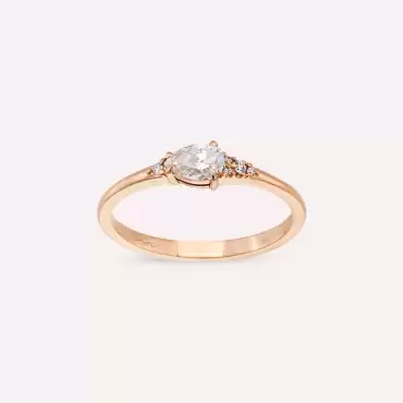 Moira 0.35 CT Damla Kesim Pırlanta Taşlı Rose Altın Yüzük - Nev Jewellery (1)