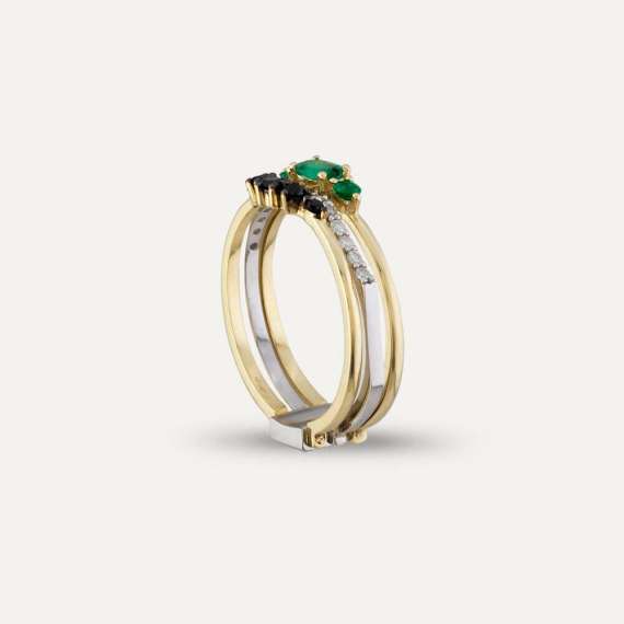 Mojito 0.55 CT Diamond, Emerald and Black Diamond Ring - 5