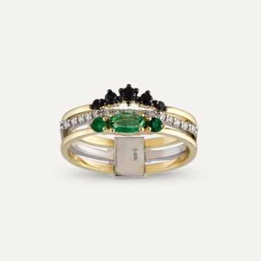 Mojito 0.55 CT Diamond, Emerald and Black Diamond Ring - Nev Jewellery