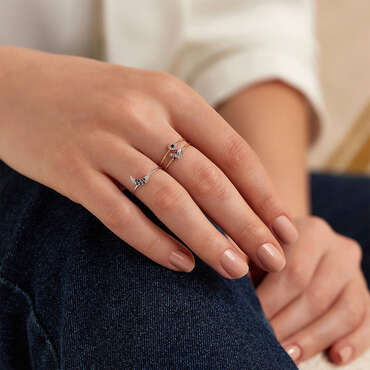 Moon 0.09 CT Blue Safir ve Pırlanta Taşlı Beyaz Altın Yüzük - Nev Jewellery (1)