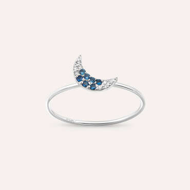 Moon 0.09 CT Blue Sapphire and Diamond White Gold Ring - Nev Jewellery