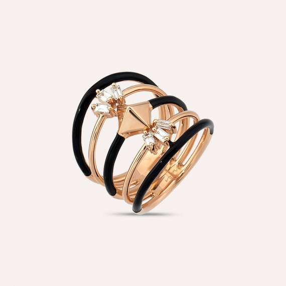 Morningstar Baget Pırlanta Taşlı ve Siyah Mineli Yüzük - 3