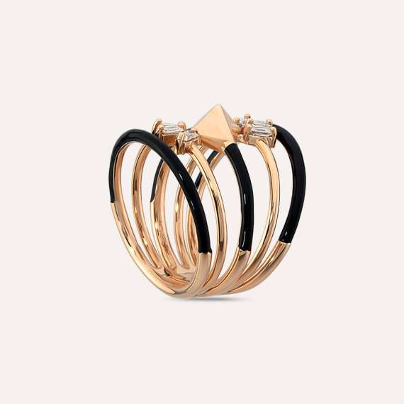 Morningstar Baget Pırlanta Taşlı ve Siyah Mineli Yüzük - 7