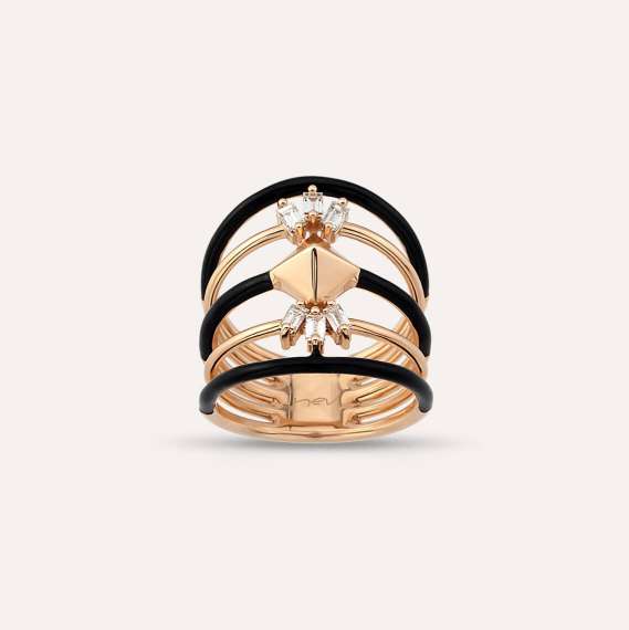 Morningstar Baget Pırlanta Taşlı ve Siyah Mineli Yüzük - 1