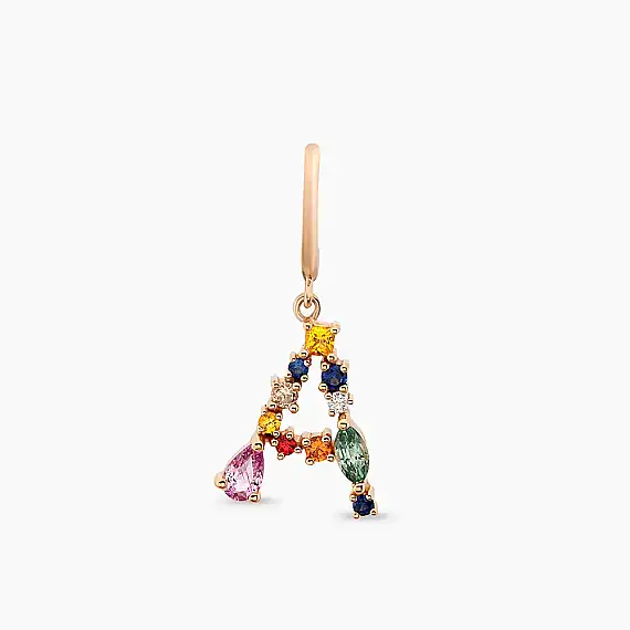 A Harf 0.71 CT Multicolor Safir ve Brown Pırlanta Taşlı Tek Küpe - 2