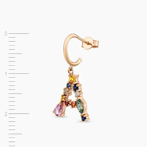 A Harf 0.71 CT Multicolor Safir ve Brown Pırlanta Taşlı Tek Küpe - 3