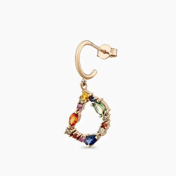 D Harf 1.05 CT Multicolor Safir ve Brown Pırlanta Taşlı Tek Küpe - 3