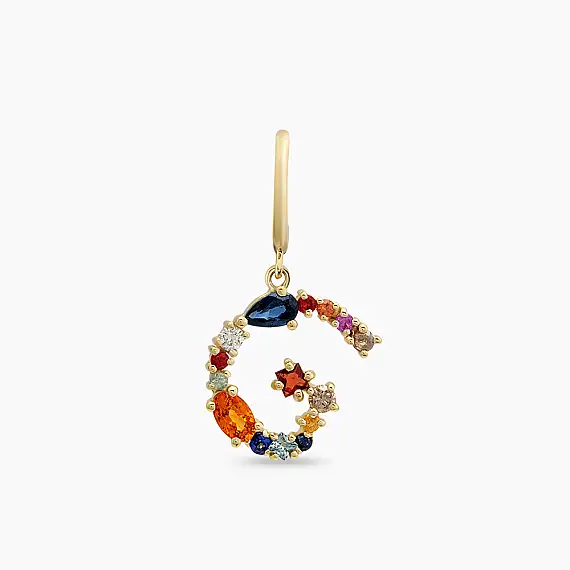 G Harf 1.05 CT Multicolor Safir ve Brown Pırlanta Taşlı Tek Küpe - 3