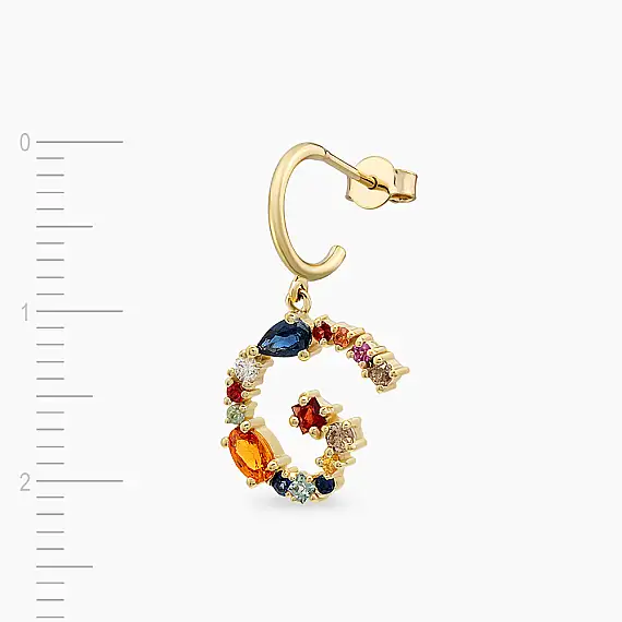 G Harf 1.05 CT Multicolor Safir ve Brown Pırlanta Taşlı Tek Küpe - 2