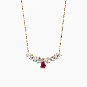 Muse 1.37 CT Yakut ve Pırlanta Taşlı Rose Altın Kolye - Nev Jewellery (1)
