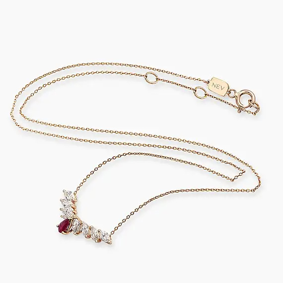 Muse 1.37 CT Yakut ve Pırlanta Taşlı Rose Altın Kolye - 3