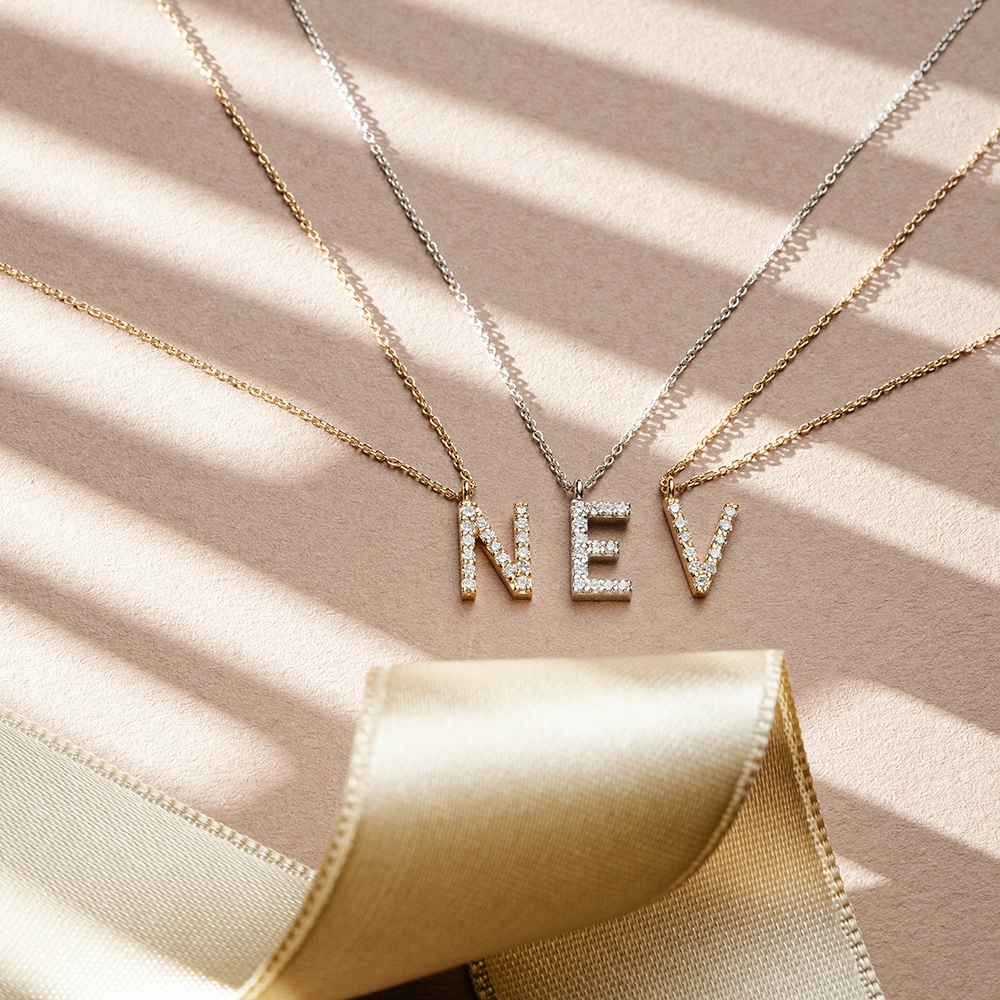 N Letter 0.10 CT Diamond Rose Gold Necklace - Nev Jewellery (1)