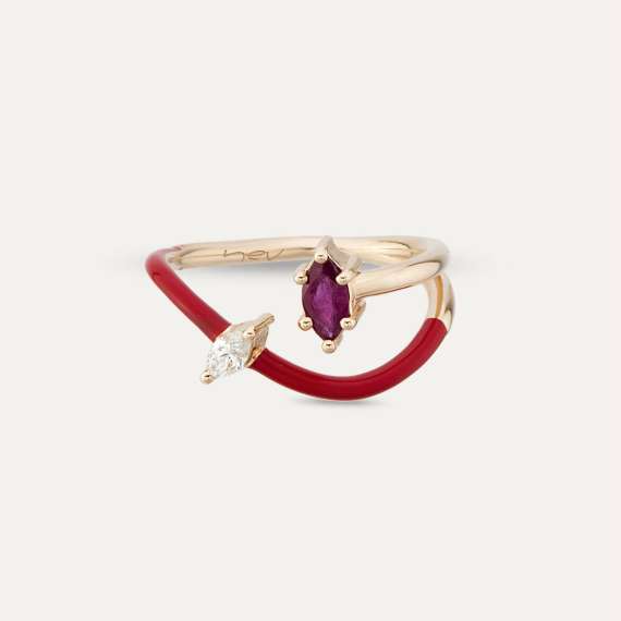 Naos 0.42 CT Ruby and Diamond Red Enamel Ring - 3