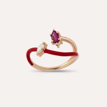 Naos 0.42 CT Ruby and Diamond Red Enamel Ring - Nev Jewellery