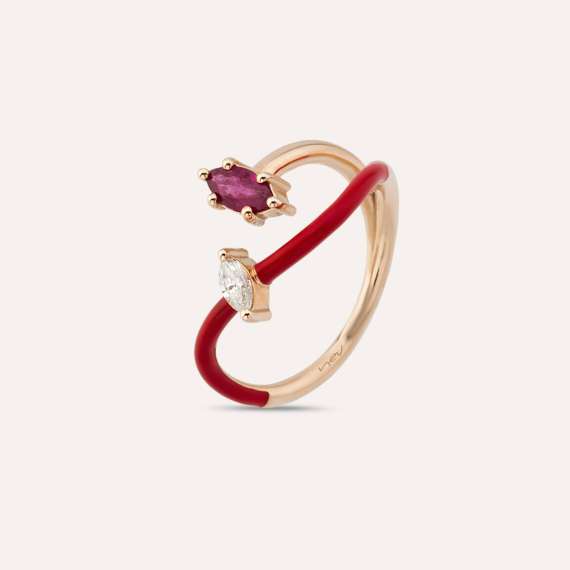 Naos 0.42 CT Ruby and Diamond Red Enamel Ring - 4