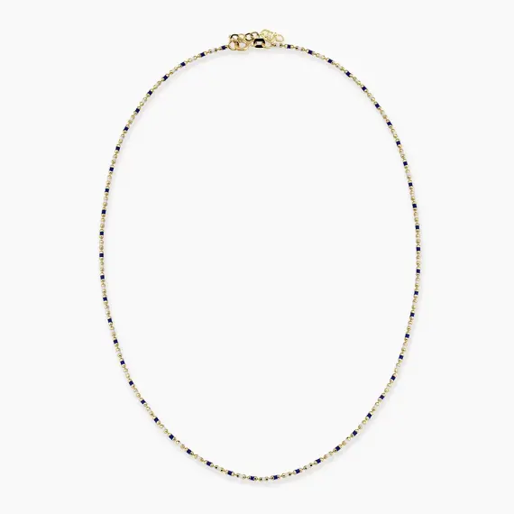 Navy Blue and White Enamel Yellow Gold Golf Necklace - 1