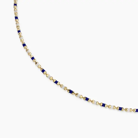 Navy Blue and White Enamel Yellow Gold Golf Necklace - 2