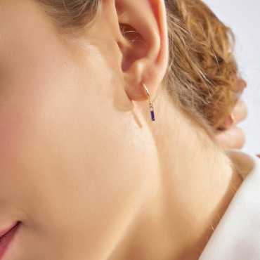 Navy Blue Enamel and Diamond İ Letter Single Dangling Earring - Nev Jewellery (1)