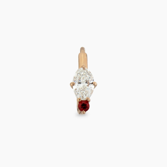Nell 0.26 CT Red Sapphire and Oval Cut Diamond Hoop Piercing - Nev Jewellery