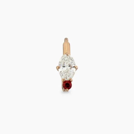 Nell 0.26 CT Red Sapphire and Oval Cut Diamond Hoop Piercing - 1