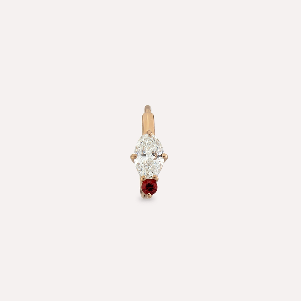 Nell 0.26 CT Red Sapphire and Oval Cut Diamond Hoop Piercing - 1