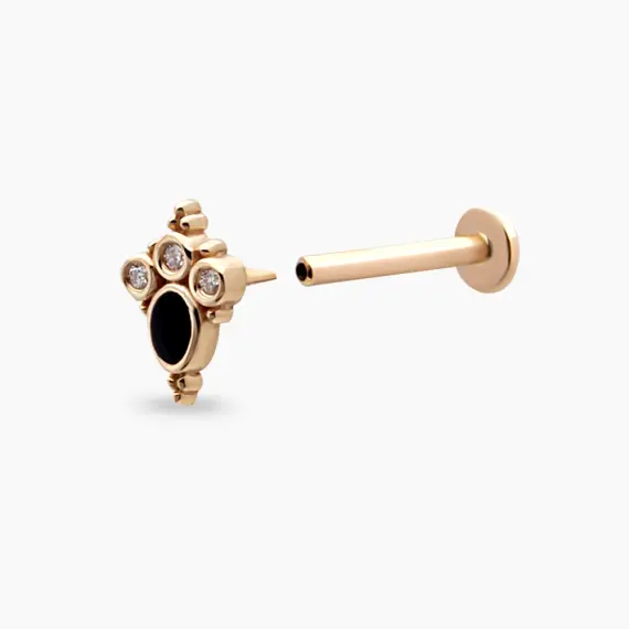 Nia Diamond and Black Enamel Rose Gold Piercing - 4