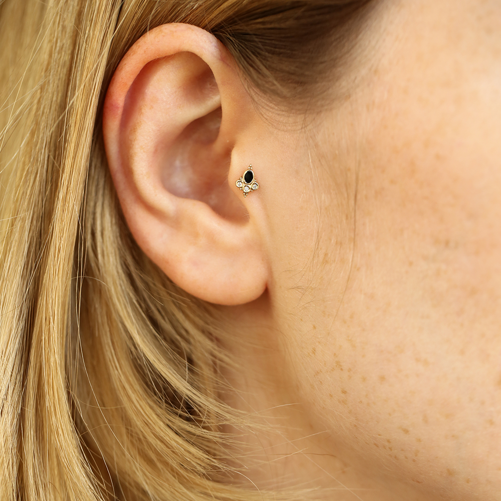 Nia Diamond and Black Enamel Yellow Gold Piercing - Nev Jewellery (1)