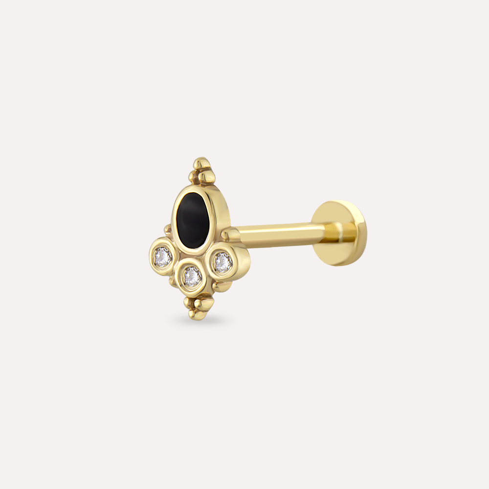 Nia Diamond and Black Enamel Yellow Gold Piercing - 1