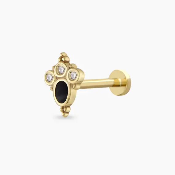 Nia Diamond and Black Enamel Yellow Gold Piercing - 1
